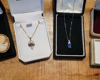 14k cameo brooch, Emerald, Diamond, Tanzanite jewelry 
