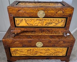 Carved Asian trunks set of 3