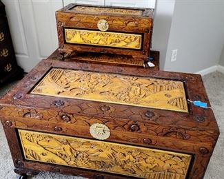 Carved Asian trunks set of 3