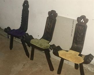Antique wood birthing chairs with cushions