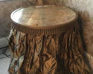 Glass and gold silk side table