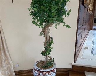 Faux topiary in Chinese planters with stands