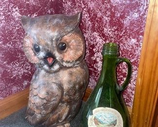 Vintage Collectibles Owl and Glass Jug