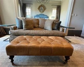 LEE INDUSTRIES  TUFTED LEATHER OTTOMAN 