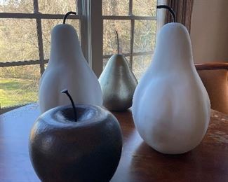 LARGE CERAMIC AND METAL PEARS & APPLE 