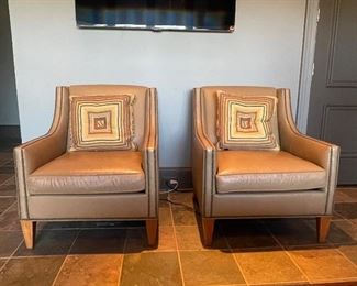 PAIR OF CHARLES STEWART LEATHER CLUB CHAIRS