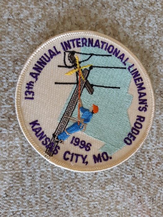 This patch sits on the vintage steel desk down in the basement office.  As you enter, go down the stairs to your left.