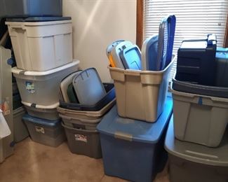 Tons of storage containers. These are in the upstairs bedroom, last on the left.