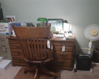 Wooden desk. Chair has a minor issue, but totally fixable.
