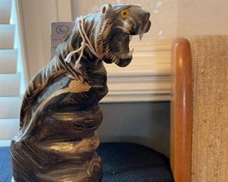 Carved large cat figurine