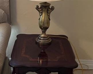  End Table  (2) French Style Legs.  Stiffer Lamp Brass