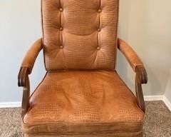 Ethan Allen Office Chair Leather Swivel Recline Adjustable Height, damage on arm hands