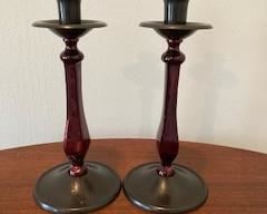 Iridescent Purple Metal Candlestick Holders 9.75"
