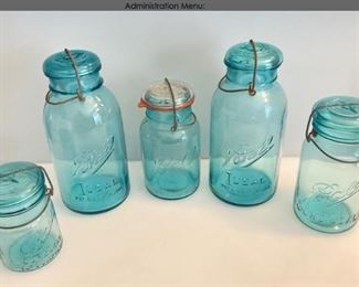 Early 1900s - 5 Blue Hue Ball Canning Jars - Glass
Tops - Ideal and Sure Seal