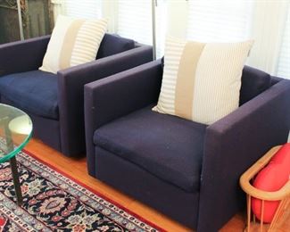 Mid Mod Plum Upholstered Club Chairs