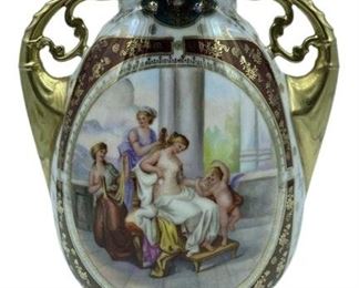 ROYAL VIENNA PORCELAIN VASE / FLOWER URN 10"
ROYAL VIENNA AUSTRIA PORCELAIN VASE / FLOWER URN WITH STEM LID TOP | COLLECTIBLE ANTIQUES HOME DECOR VASES
-HAND PAINTED NEOCLASSIC STYLE WHIMSICAL CHERUBS AND ANGELS ADORN THE FRONT, GOLD GILT DETAILS ON THE REVERSE AND HANDLES
-10" X 8" X 3" APPROX
-2 OF 2 SIMILIAR
-MARKED ON BOTTOM
-PICK UP WILL BE OFFSITE