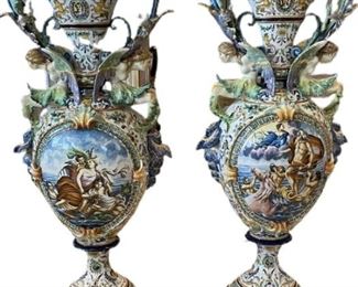 PAIR OF ITALIAN MAJOLICA VASES C.1860 44" H
ANTIQUE ITALIAN MAJOLICA VASES C.1860, PAIR, 44" EACH
-44" X 16" X 17" APPROX
-VERY GOOD CONDITION
-PICK UP WILL BE OFFSITE