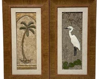PAIR OF DECORATIVE COASTAL PALM WALL PLAQUES
PAIR OF COASTAL FAUX BAMBOO PALM TREE EXOTIC BIRD STYLE DECORATIVE WALL PLAQUES | TOMMY BAHAMA STYLE DECORATIVE WALL ART
-31" X 17" APPROX EACH
-COMPOSITE MATERIAL
