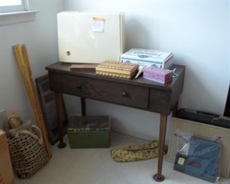 desk, Singer & Olympia typewriter