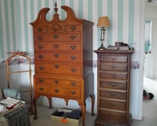 Sloane maple highboy, Conant Ball 7 day chest