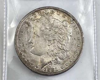  1881-O Morgan Silver Dollar, UNC w/ Luster