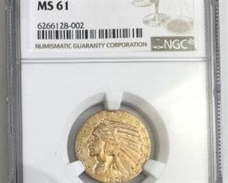  1909-D Gold $5 Indian NGC MS-61,U.S. Pre-33