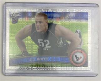  2011 JJ Watt Rookie X-Fractor, Topps Chrome, card has been well kept, appears NM.  Mark on back is just the tape on outside of toploader.