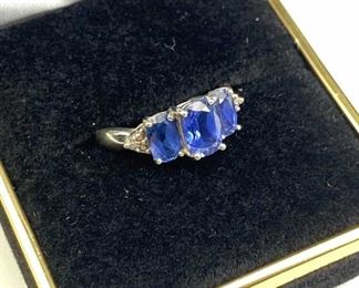  10K White Gold w/ Blue Sapphires Ring in Box. Marked and jeweler tested. Comes in a size 7