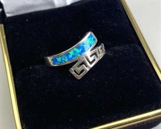  925 Silver & Opalite Twist Style Ring w/ Box. Marked and jeweler tested. Comes in a size 7