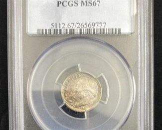  1956 Roosevelt Silver Dime, PCGS MS67.  PCGS price guide: $36