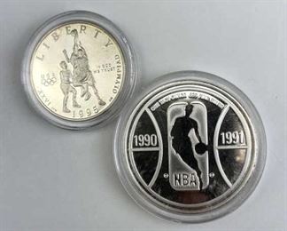 1oz Silver NBA David Robinson .999 Round + 95' Atl. Olympic Half $