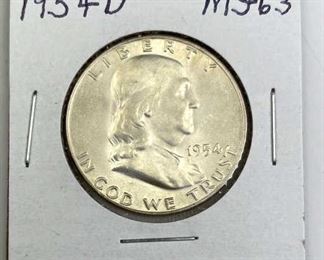  1954-D Franklin Silver Half Dollar, BU