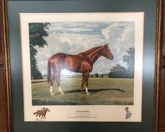 Secretariat print signed by the artist Richard Stone Reeves, also signed by the Jockey and trainer