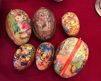 Papier-mâché Easter eggs, one Victorian