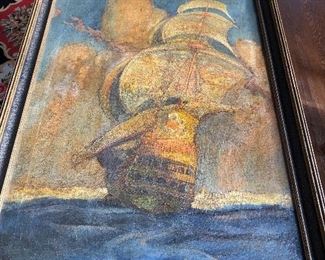 Large vintage sailing ship oil on canvas