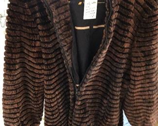Fur coat, maybe sheared mink, size medium. Custom made in Canada