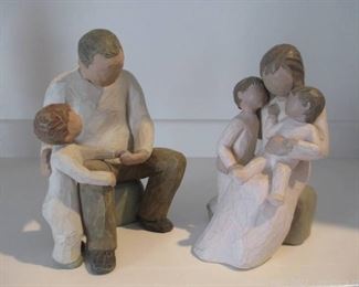 2 Whimsical Willow Tree Wood Hand Painted Figurines