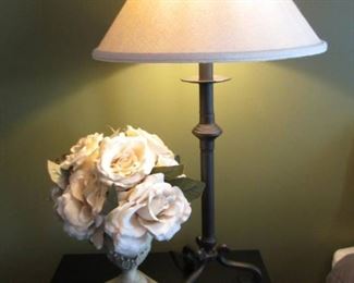 Heavy Modern Table Lamp with Beautiful Arrangement of Roses