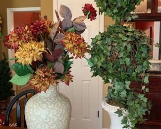 Natural Ivy Topiary in Clay with Fall Silks in Vase