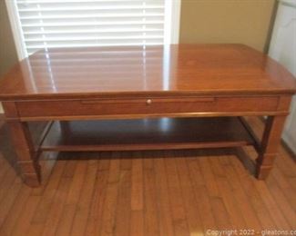 Solid Wood Block Leg 2 Tier Coffee Table