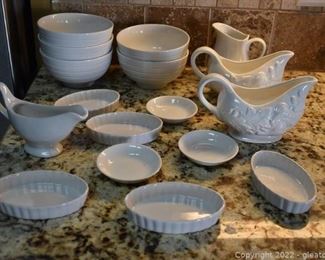 White Gravy Boats Dipping Dishes Bowls and Mini Quiche Dishes and More