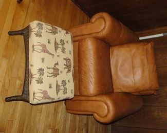 Leather Chair, Animal print Ottoman