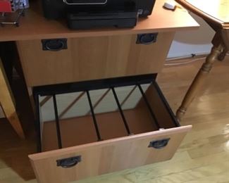 File cabinet. Dozens of hanging folders fitting it also available. 30 inches wide, 24 inches deep