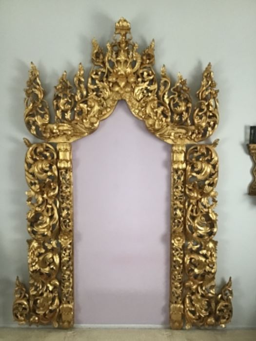 Thai archway. Purchased in Bangkok in 2003. Hand carved wood, hand painted, one of a kind. 9 foot high, 6 1/2 foot at base. Fully documented including purchase, shipping, and shipping insurance. This item removed from wall by purchaser within 72 hours of sale end.