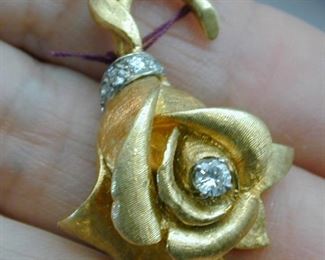 18k Diamond Rose Pendant