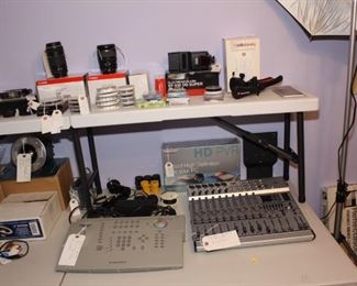 Cannon Lenses EF 70-300mm, EF 28-135mm, Sigma EF-500 SLR Flash, Videonics MXPRO MX-DVNTSC Video Editor, Behringer Eurorack MX1804X Audio Mixer, Camera Steady Bracket