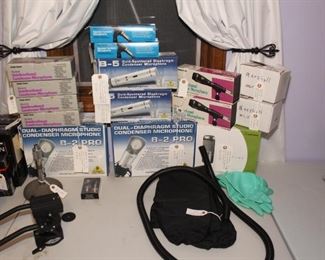 Microphones: Behringer B-2 Pro, B-5. Radio Shack 33-3007, 33-3002, Realistic 33-1080, Audoi Technica AT 3035, Marshall MXL-57,  Mobile Dark Room