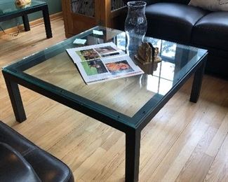 Industrial Metal/Dark Steel Coffee Table Glass Top