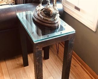 Industrial Metal/Dark Steel, End Table, Glass Top