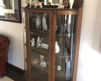 Antique Curved Glass and Oak Display Case